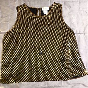 Crop top party top, size large but on the medium size. Very cute and soft.